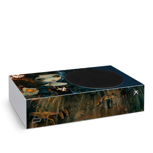 Pestilence Xbox Series S skin with dark horror artwork and black top cover