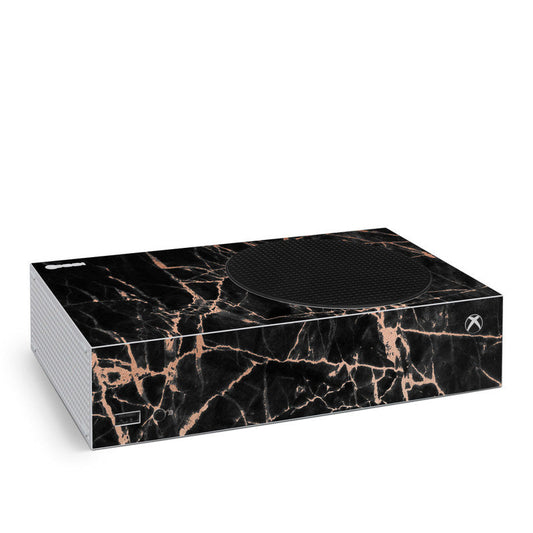 Xbox Series S console skin with black and rose quartz marble pattern