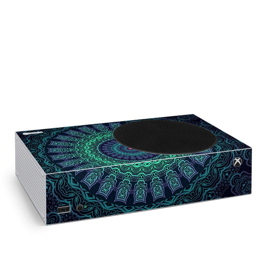 Microsoft Xbox Series S skin set packaging with teal mandala pattern and black circle