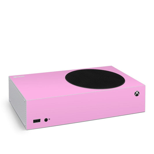 Pink Xbox Series S skin with black top vent and Xbox logo
