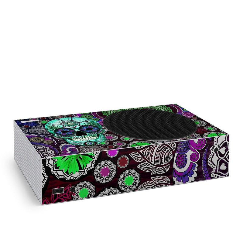 Xbox Series S device skin with sugar skull and colorful sombrero graphics