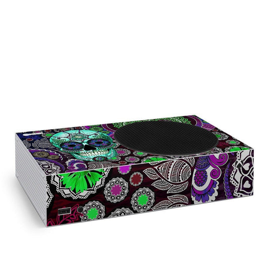 Xbox Series S device skin with sugar skull and colorful sombrero graphics