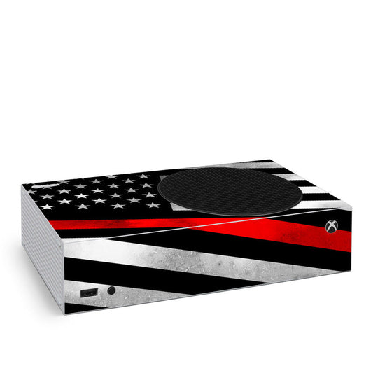 Xbox Series S console skin with black, red and star pattern, includes circular controller graphic