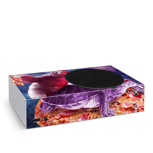Xbox Series S console skin with purple, blue and red graphic plus black top pad