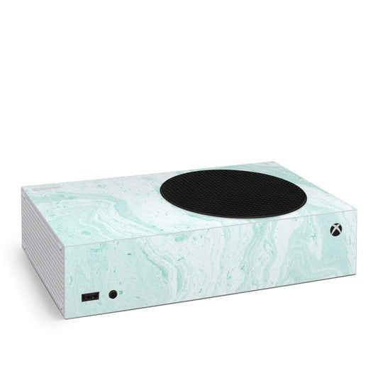 Xbox Series S skin with winter green marble pattern and black vent cutout