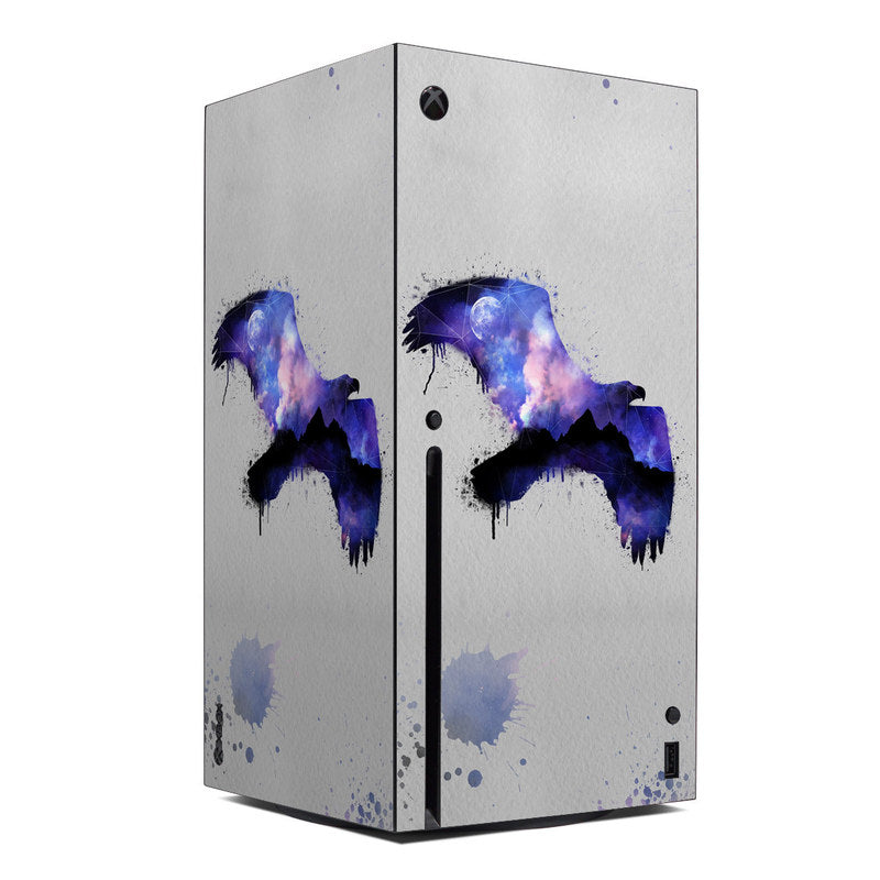 Xbox Series X skin with white background and blue-purple splatter graphic
