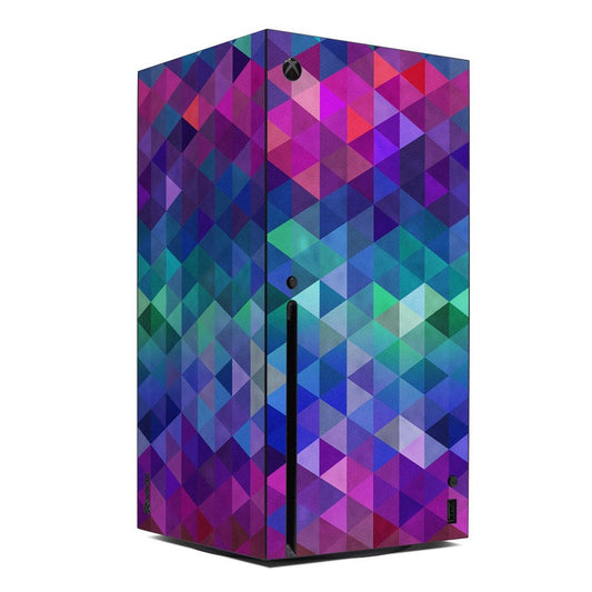 Xbox Series X console skin with purple, blue, geometric faceted pattern