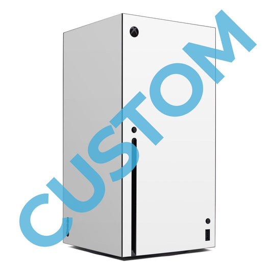 Xbox Series X skin with blue logo graphic on white panel
