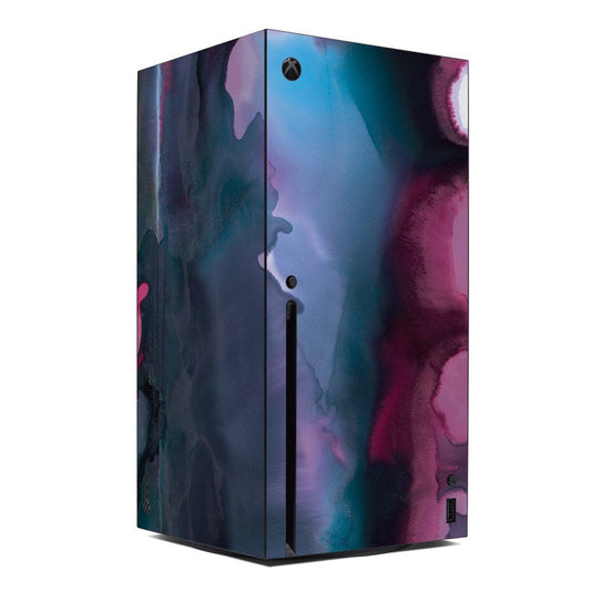 Xbox Series X console skin with abstract teal, purple, and magenta artwork
