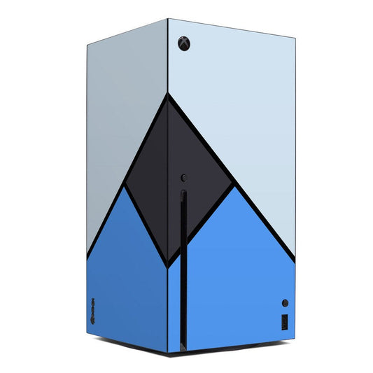 Xbox Series X console skin, blue geometric design with black center panel