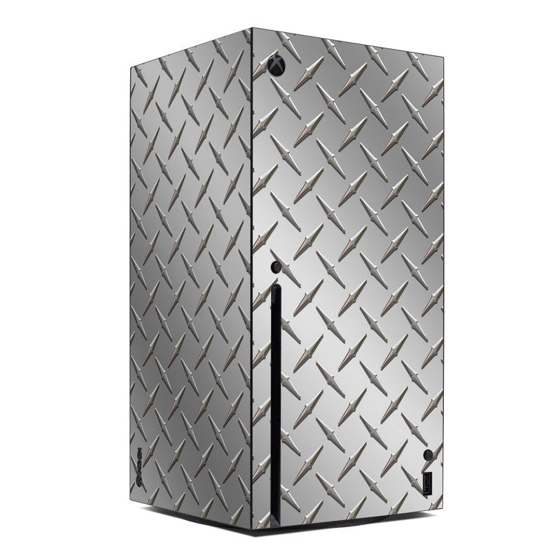 Xbox Series X console skin with silver diamond-plate pattern and cutout openings