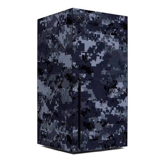 Xbox Series X skin with navy digital camouflage pattern for console cover