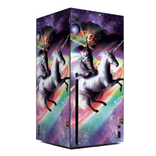 Xbox Series X skin wrap with purple galaxy artwork and colorful character scene