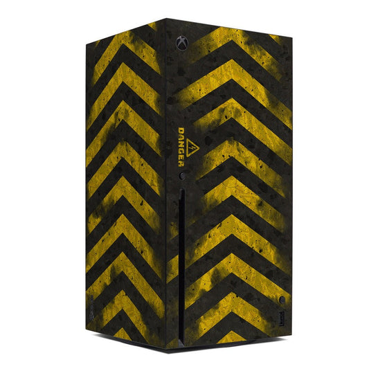 Xbox Series X console skin, black with yellow chevron pattern and 'DANGER' text