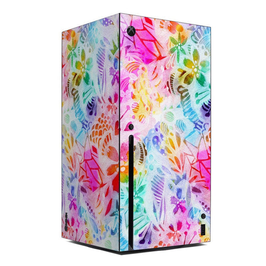 Xbox Series X console skin with colorful fairy-dust abstract pattern