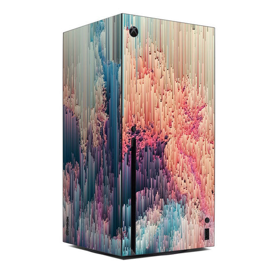 Fairyland Xbox Series X skin with pink and blue vertical abstract wave pattern