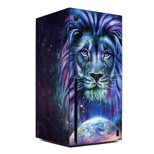 Xbox Series X console skin with colorful cosmic lion artwork and planet graphic