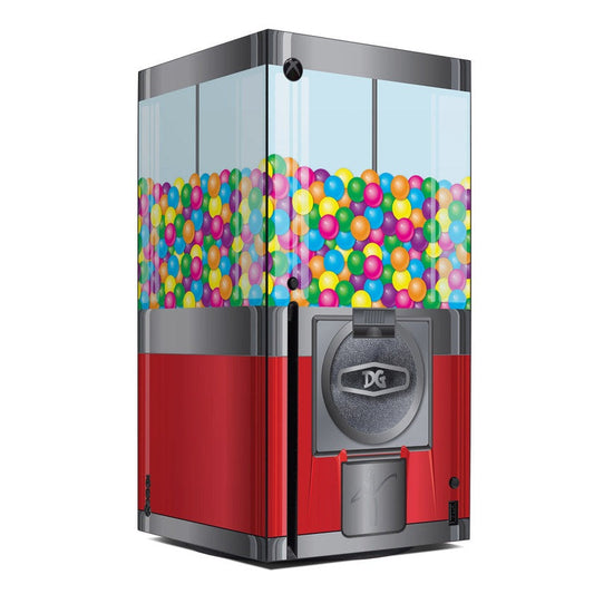 Xbox Series X skin: red-and-silver with colorful gumball graphic