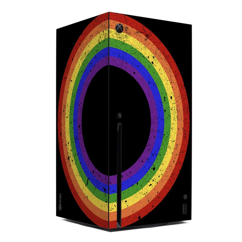 Xbox Series X console skin with colorful rainbow target ring graphic