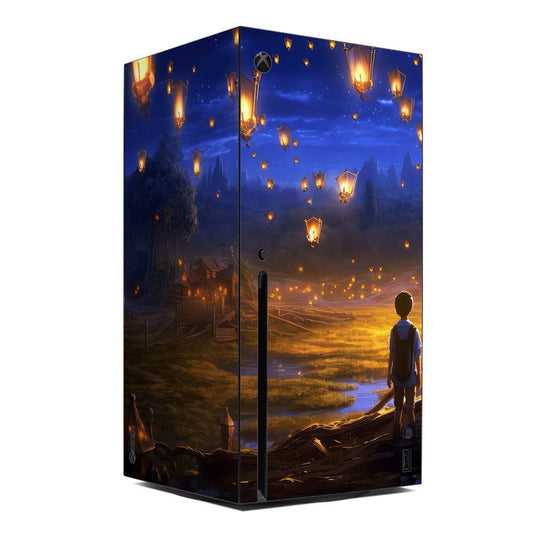 Xbox Series X console skin with night landscape and glowing lantern design