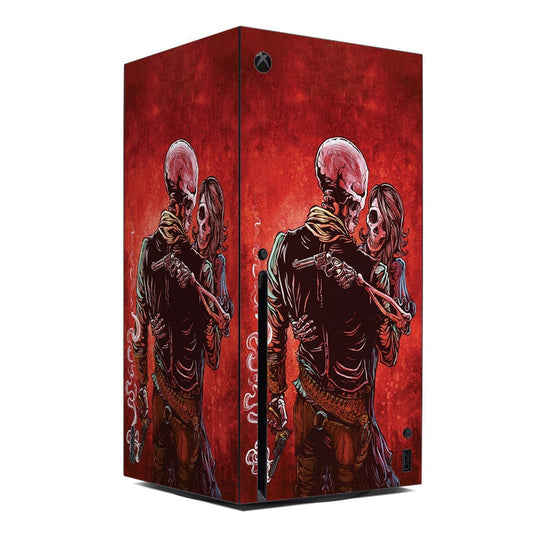 Xbox Series X skin with red two-faced gunman graphic and Xbox logo