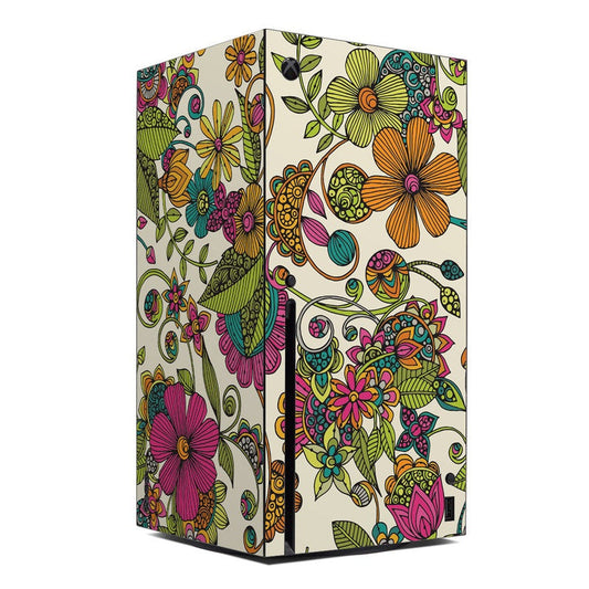 Colorful floral skin for Xbox Series X, cream background with multicolor flowers