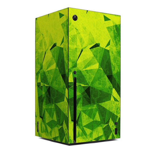 Green geometric Xbox Series X console skin, full-body wrap with cutouts