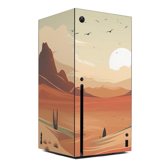 Xbox Series X console skin with desert landscape graphic and black ventilation cutouts