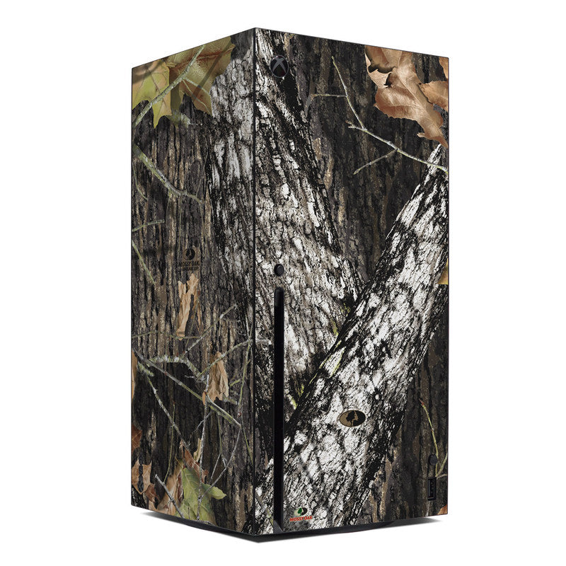 Xbox Series X console skin with black, gray, and camo camouflage pattern wrap design