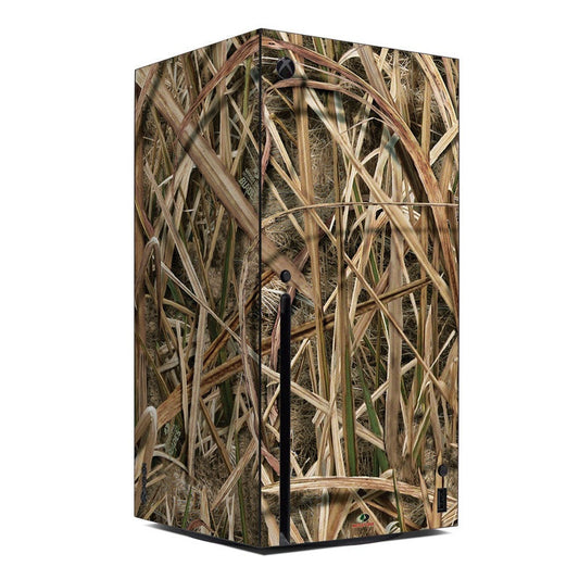 Xbox Series X console skin with realistic grass blades camouflage pattern and cutouts