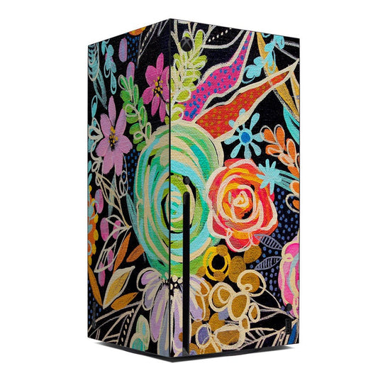 Xbox Series X console skin with colorful graffiti and floral accents