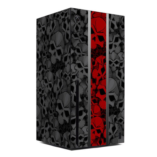 Nunzio Xbox Series X console skin, black skull pattern with red side stripe
