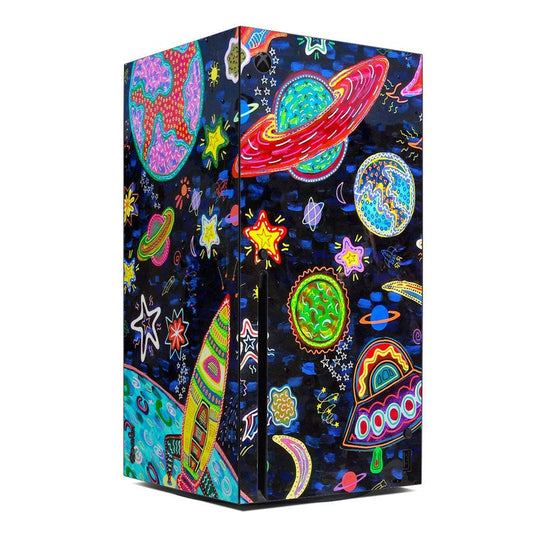 Xbox Series X skin sticker with colorful outer space planets and stars pattern