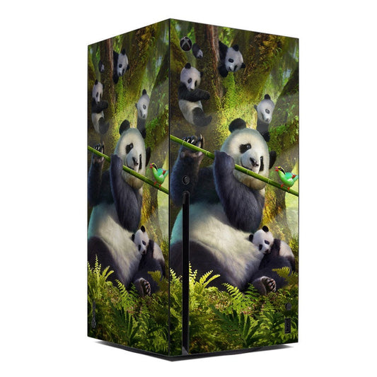 Xbox Series X skin with panda and bamboo jungle photo print