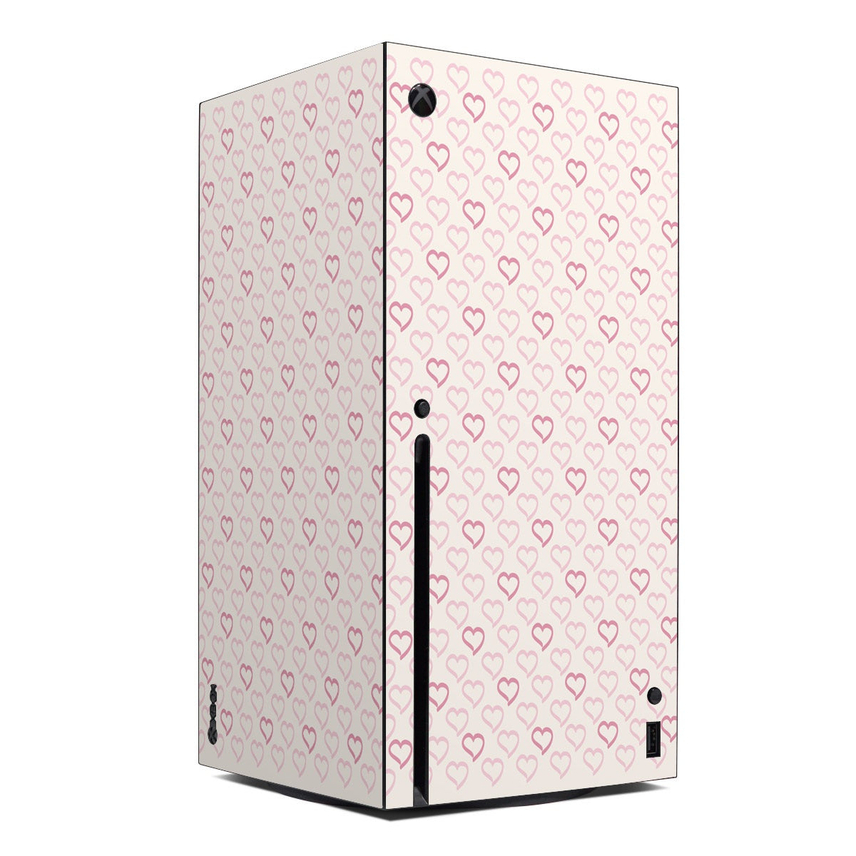Microsoft Xbox Series X skin with pink and black heart pattern