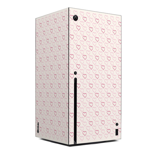Microsoft Xbox Series X skin with pink and black heart pattern
