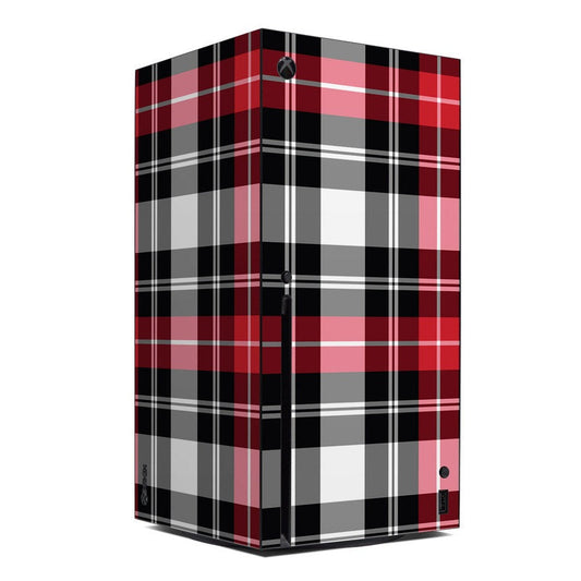 Red plaid console skin with black and gray grid pattern