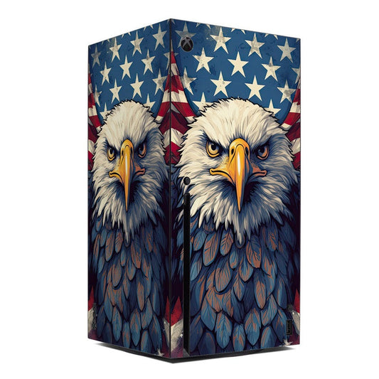 Xbox Series X console skin with American flag eagle and star pattern