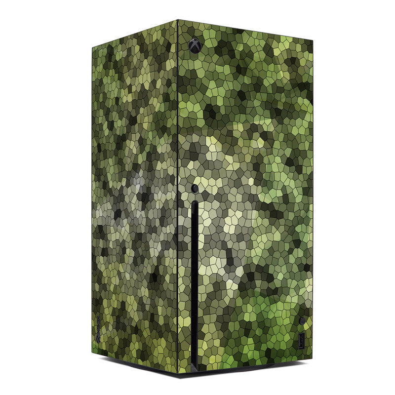 Microsoft Xbox Series X skin with green hex camouflage pattern
