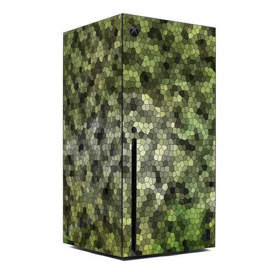 Microsoft Xbox Series X skin with green hex camouflage pattern