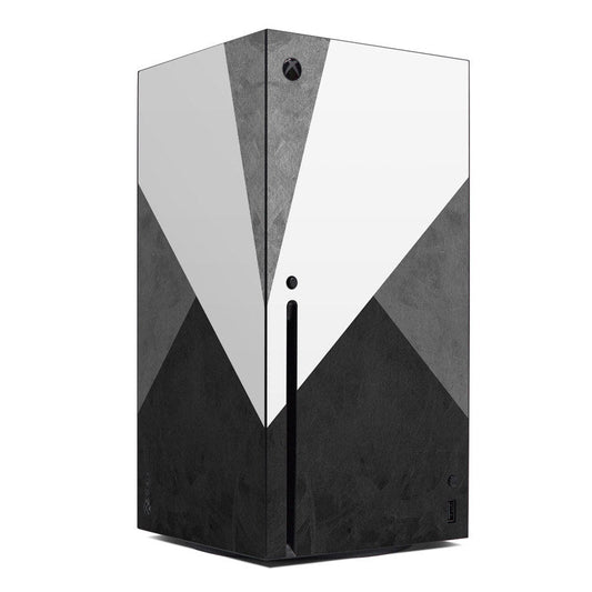 Xbox Series X skin wrap with geometric slate pattern in black, gray, and white