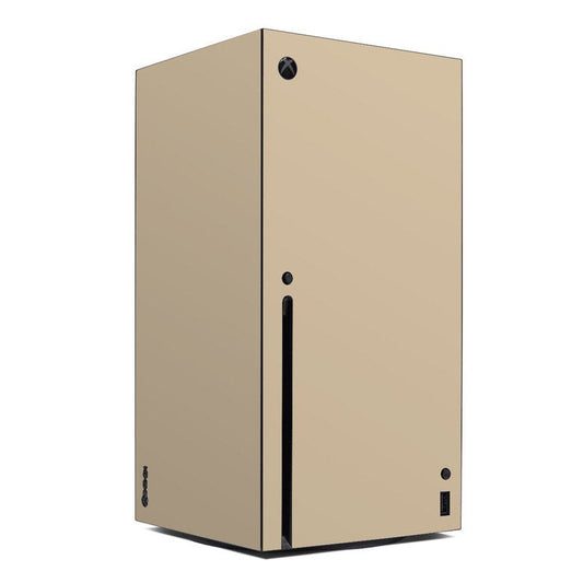Beige Xbox Series X skin with Xbox logo, black button cutouts, and vent opening