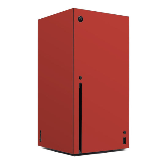 Xbox Series X console skin, berry red with black Xbox logo and port cutout
