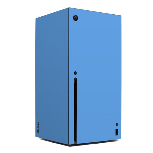 Blue Xbox Series X console skin with cutouts for power and side ports