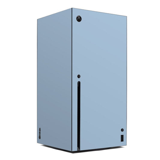 Xbox Series X console skin, light blue with Xbox logo and visible power/port cutouts