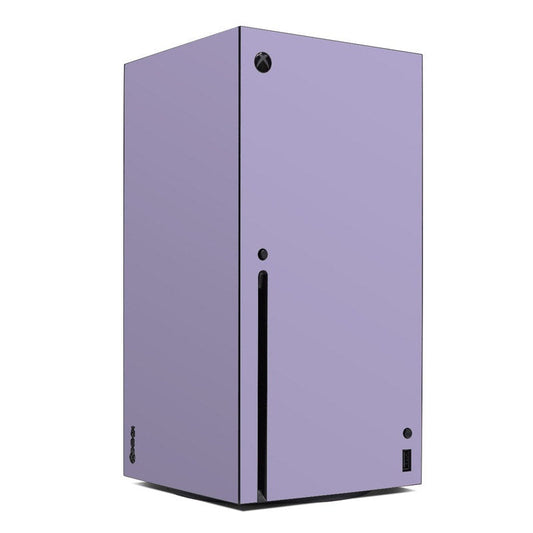 Lavender Xbox Series X skin decal with black vent and controller port cutouts