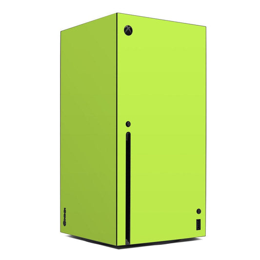Lime green Xbox Series X console skin wrap with black vent and logo