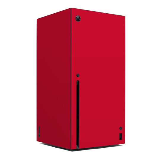 Red Xbox Series X console skin with black vent and port cutouts