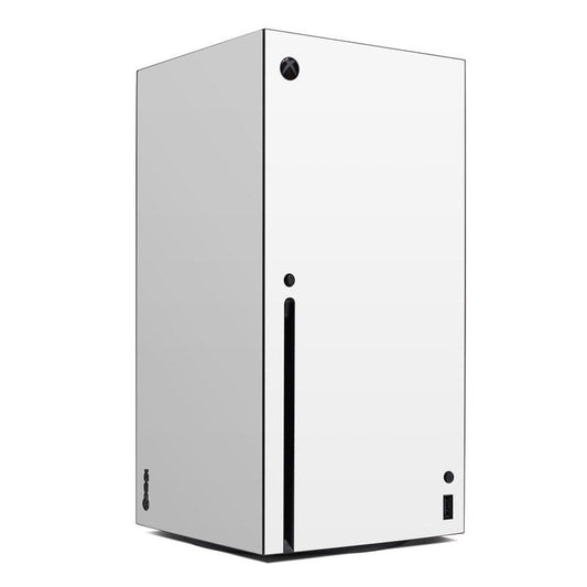 White Xbox Series X console skin with side panels, black vent accents, and logo cutouts