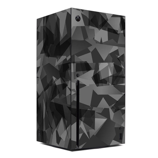 Xbox Series X console skin with black and gray geometric polygon pattern